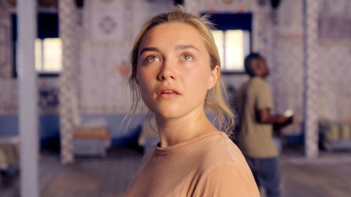 Florence Pugh in a movie still.