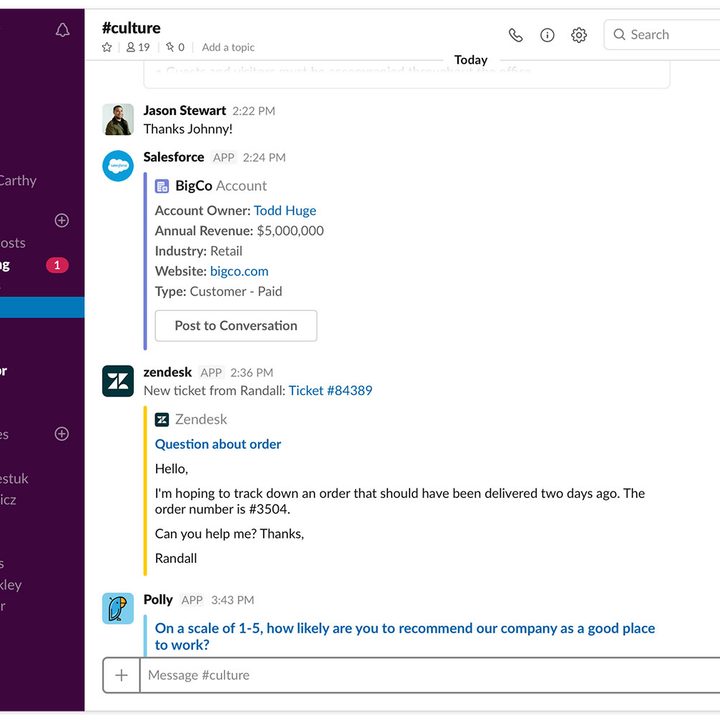 Slack desktop app showing the main workspace and chat screen.