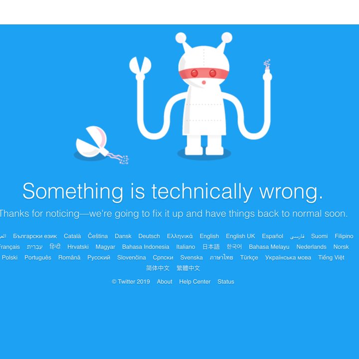 An error message showing that Twitter is down