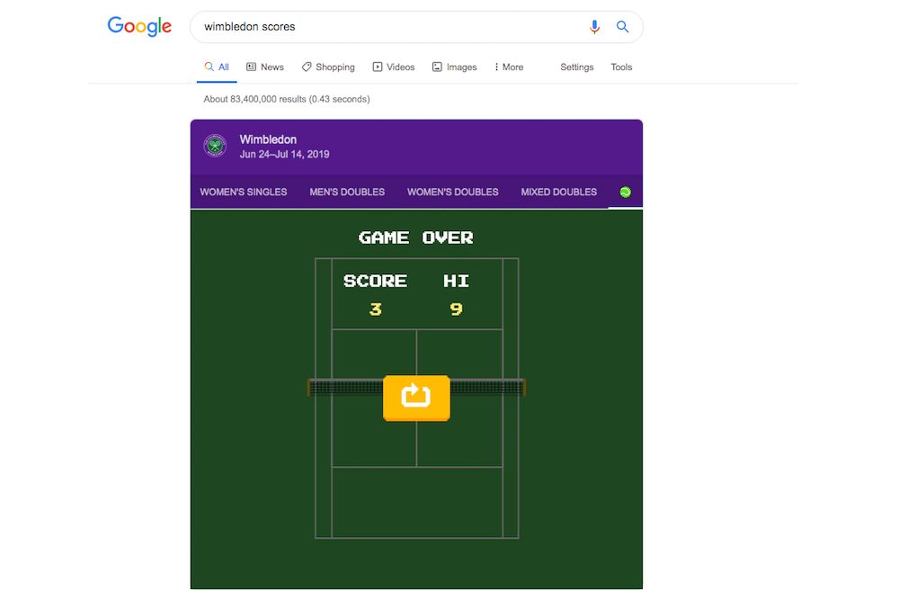 google hidden wimbledon tennis game news