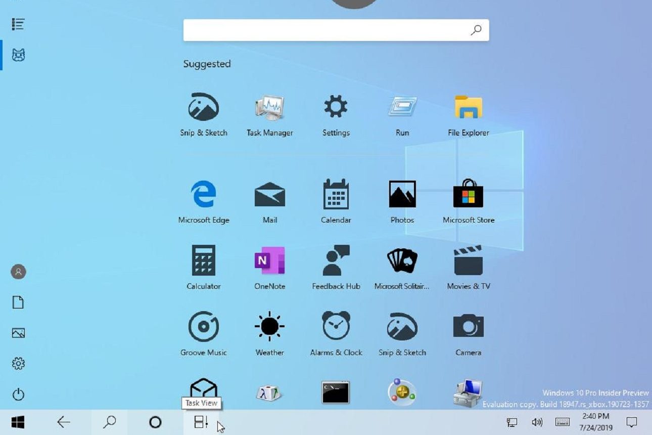 Windows 10 leaked build tablet mode start menu