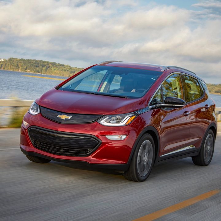 A red 2019 Chevrolet Bolt EV.