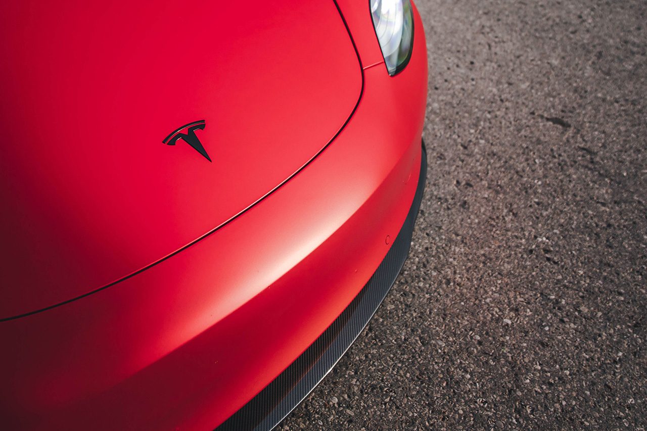 The front of a Tesla Model 3.