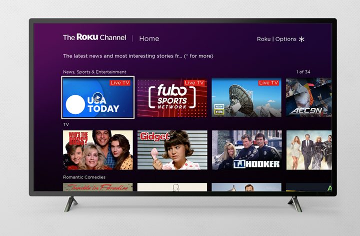 A picture of the Roku Channel on a Roku TV.