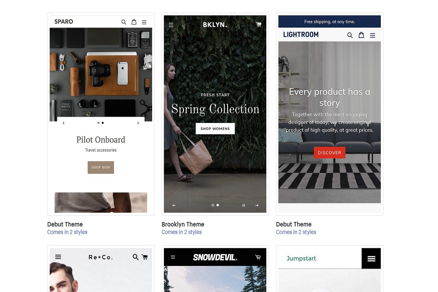 Screenshot of Shopify's mobile site template collection