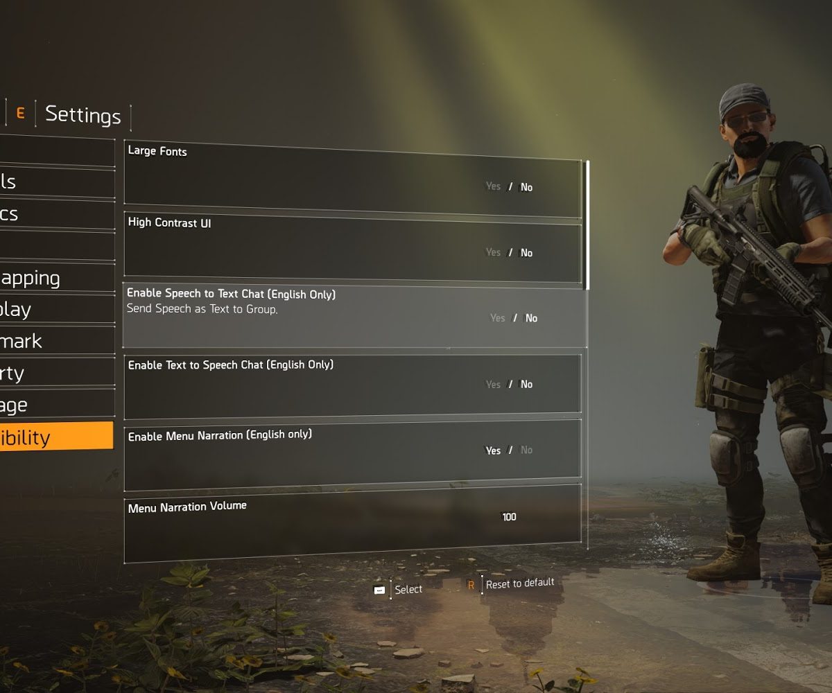 Accessibility Settings in Tom Clancy's The Division