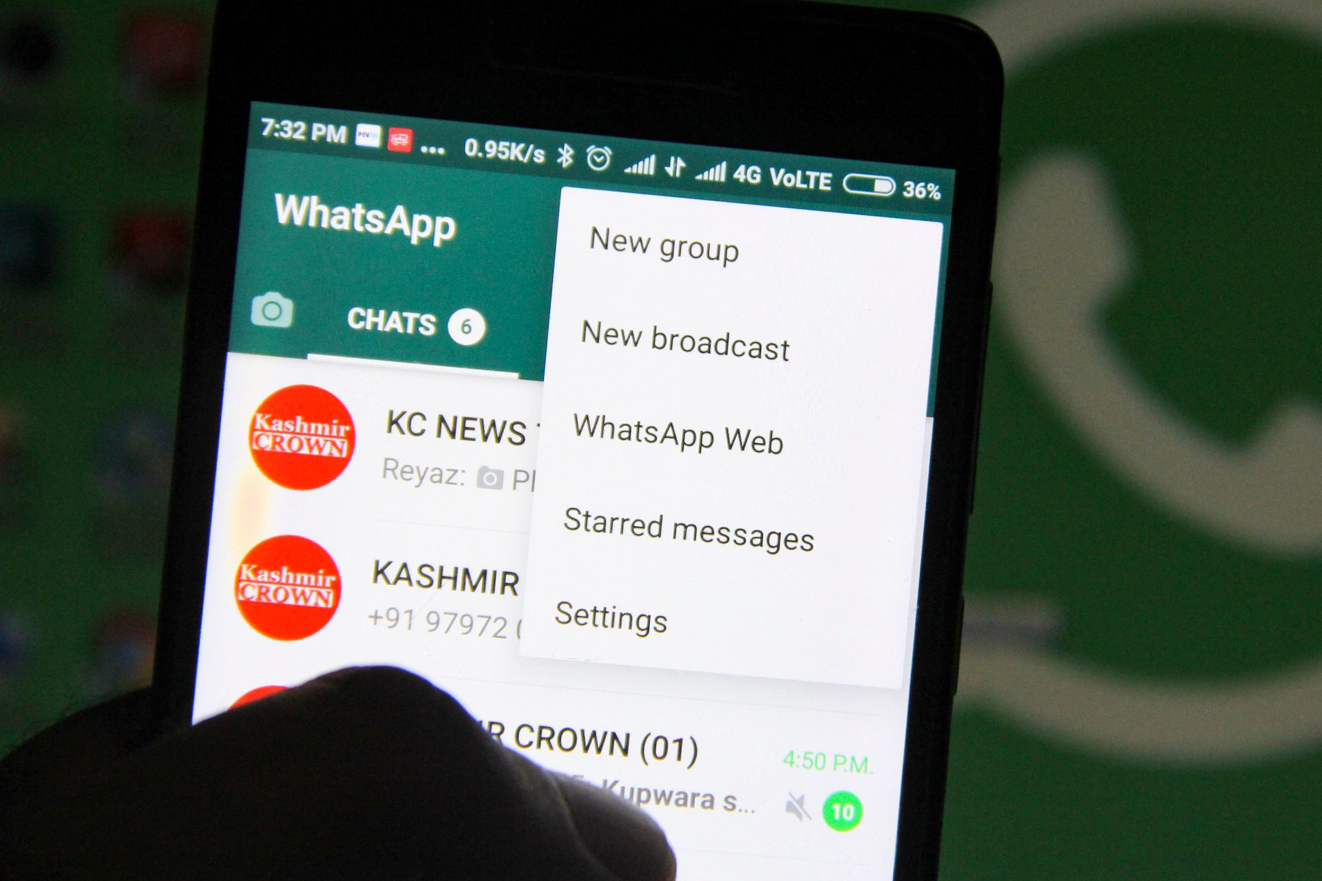 screenshot of what's app on a smart phone