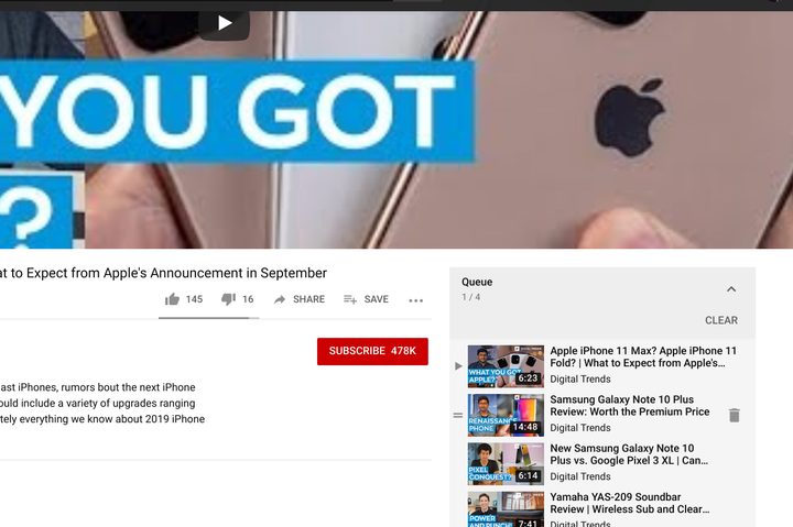 YouTube add to queue option