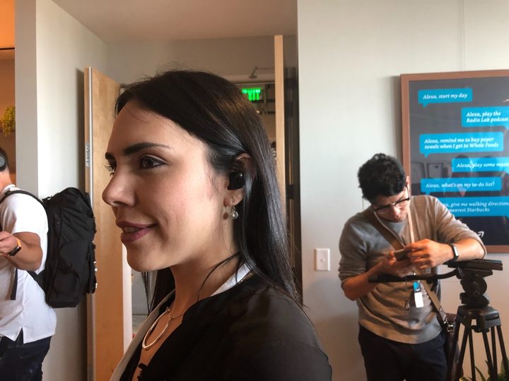 Amazon Echo Buds on ear