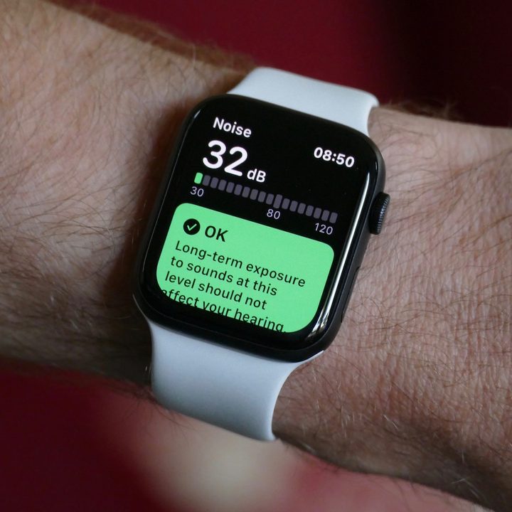 The Apple Watch Series 5's display on wrist.