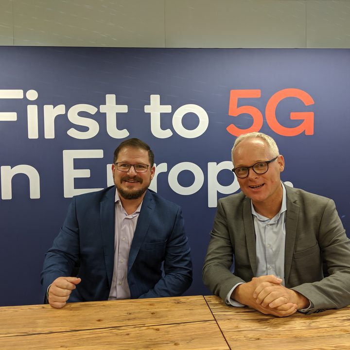 Qualcomm president Cristiano Amon and Dr. Christoph Grote, SVP of Electronics at BMW