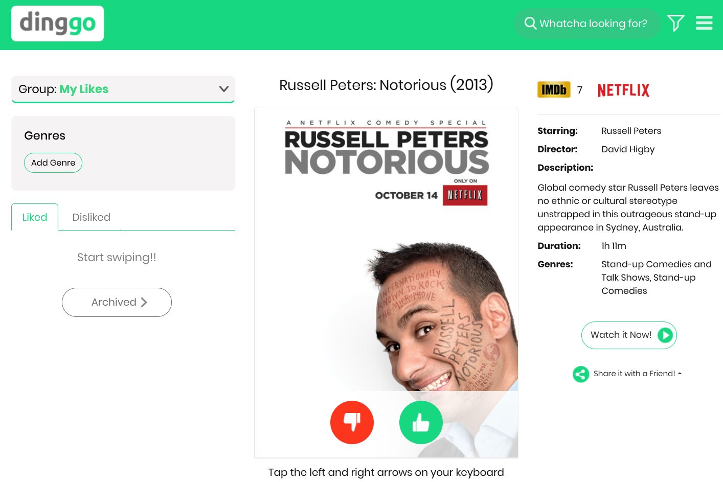 Dinggo Tinder-like Netflix recommendations