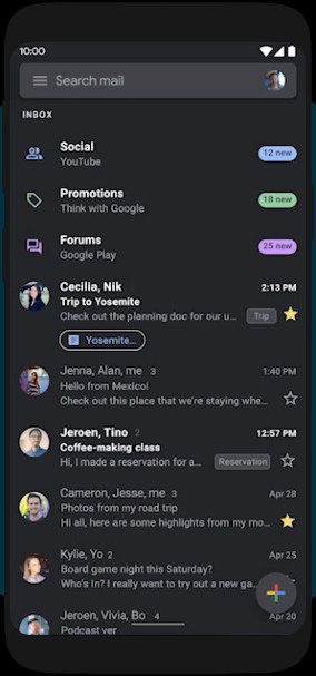 gmail google assistant maps dark mode