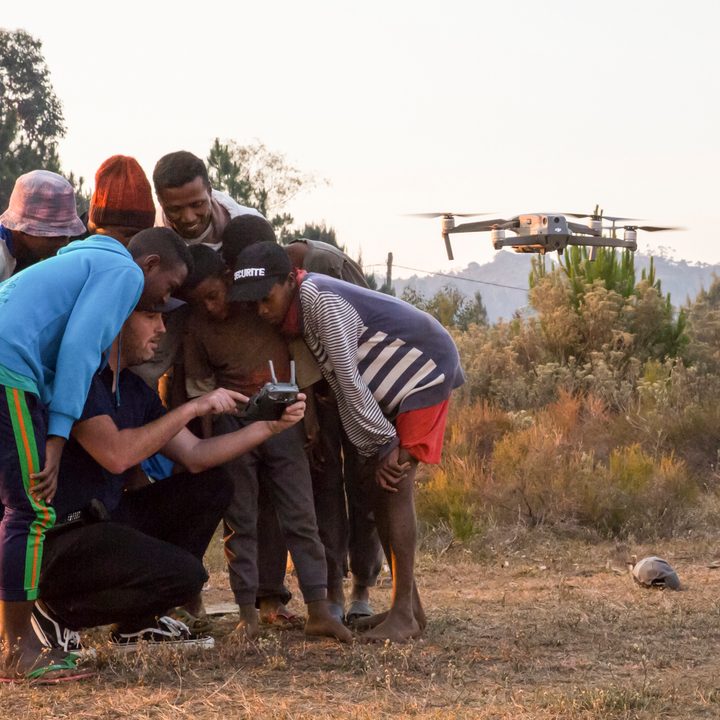A World Food Programme representative demonstrating drone use