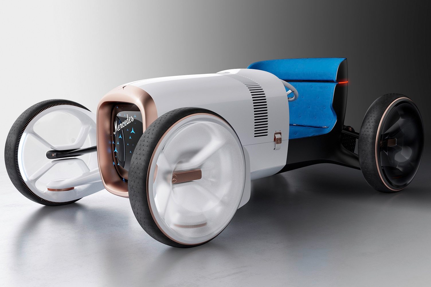 mercedes benz vision simplex is a retro futuristic sculpture