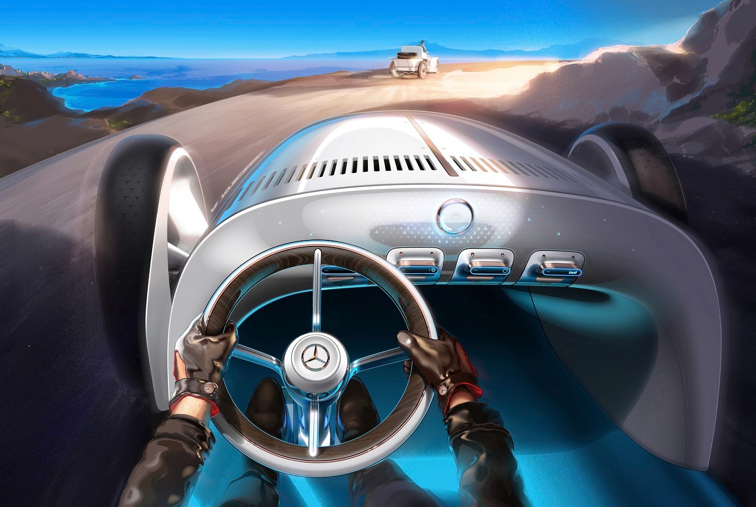 mercedes benz vision simplex is a retro futuristic sculpture