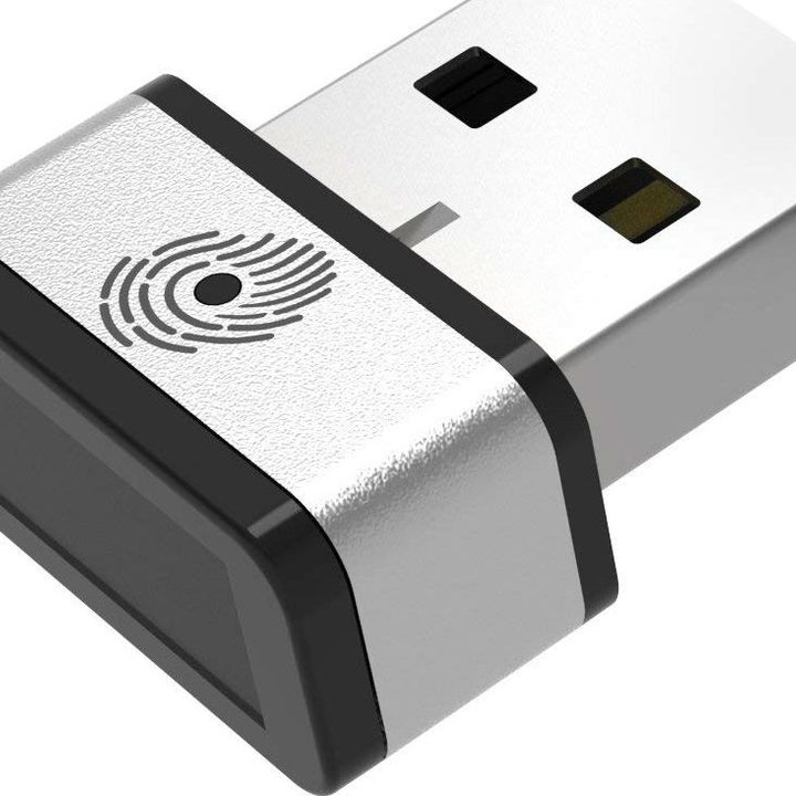 Close-up view of the PQI Mini USB Fingerprint Reader.