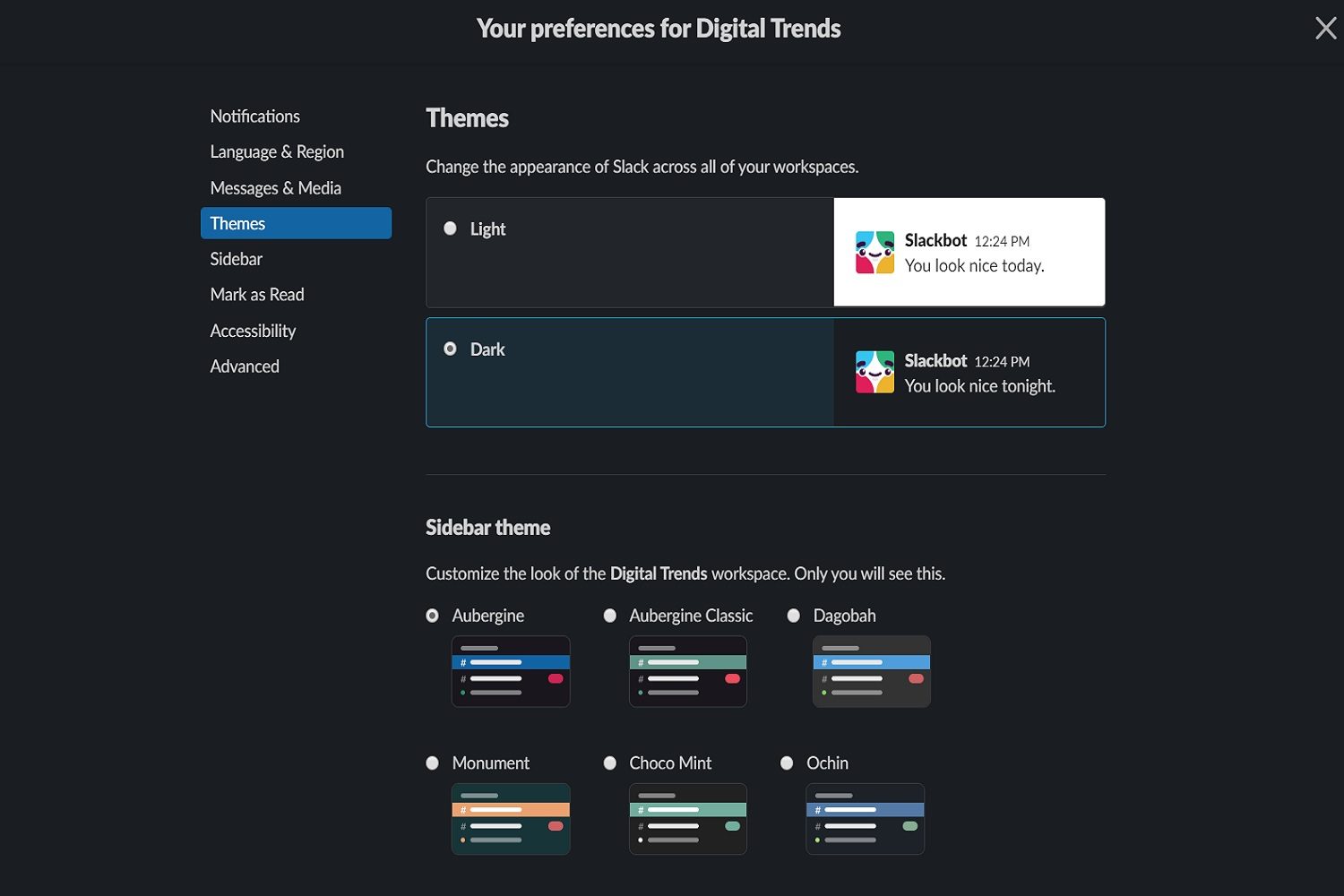 slack dark mode screenshot
