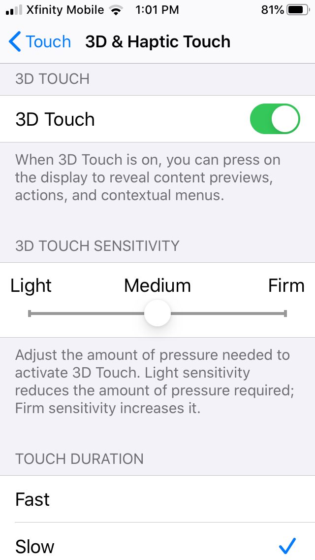 how to disable 3d and haptic touch in ios 13
