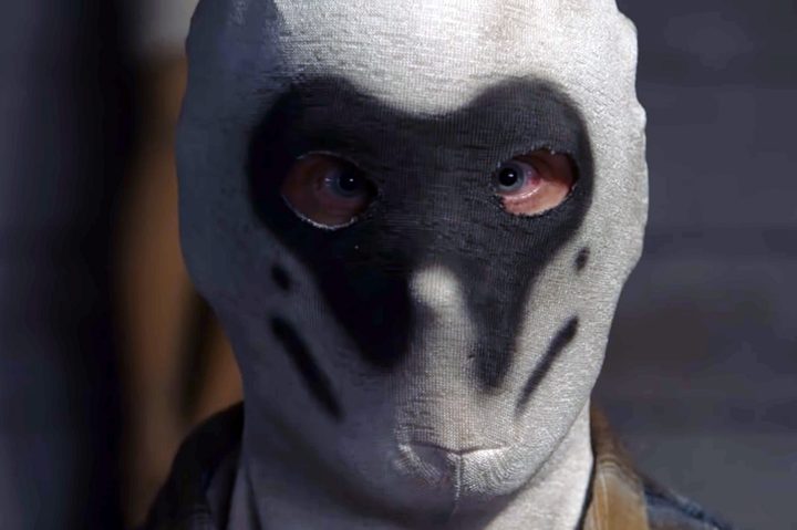 A man in a Rorschach mask in HBO's "Watchmen."