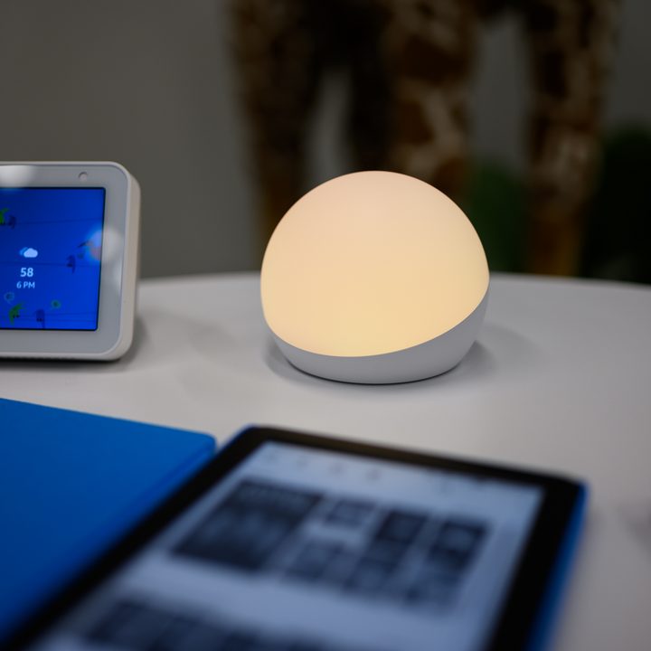 Amazon Echo Glow Fireside on a table.