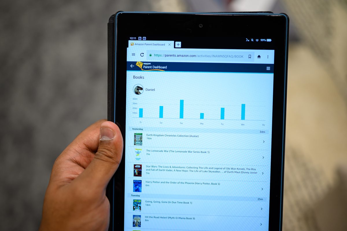Amazon FreeTime Unlimited Parent's dashboard closeup