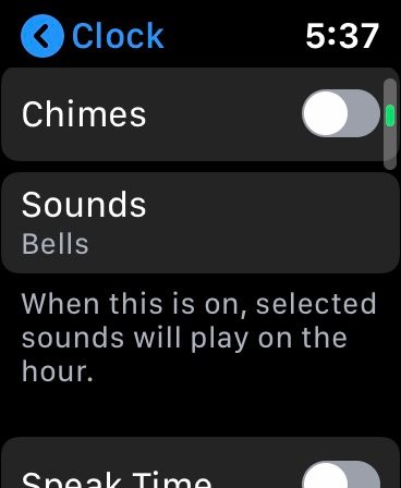 WatchOS 6's Clock menu.