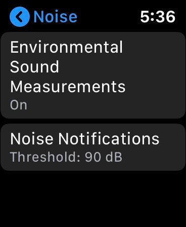 WatchOS 6's Noise menu.