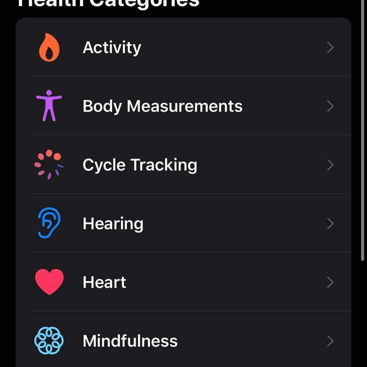 WatchOS 6's Health menu.