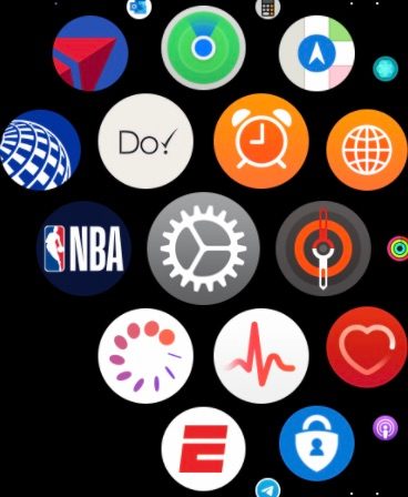 WatchOS 6's main menu.