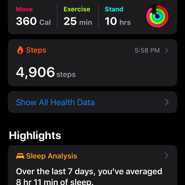 WatchOS 6's full Health menu.