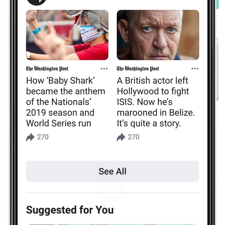 Facebook News tab Subscriptions section