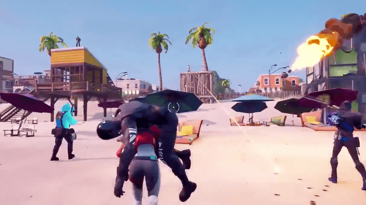 Fortnite Chapter 2 leaked trailer showing beach battle with player carrying teammate