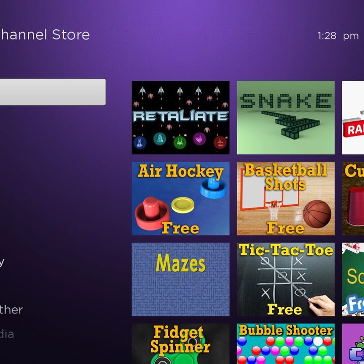 The Games Channel store for Roku OS.