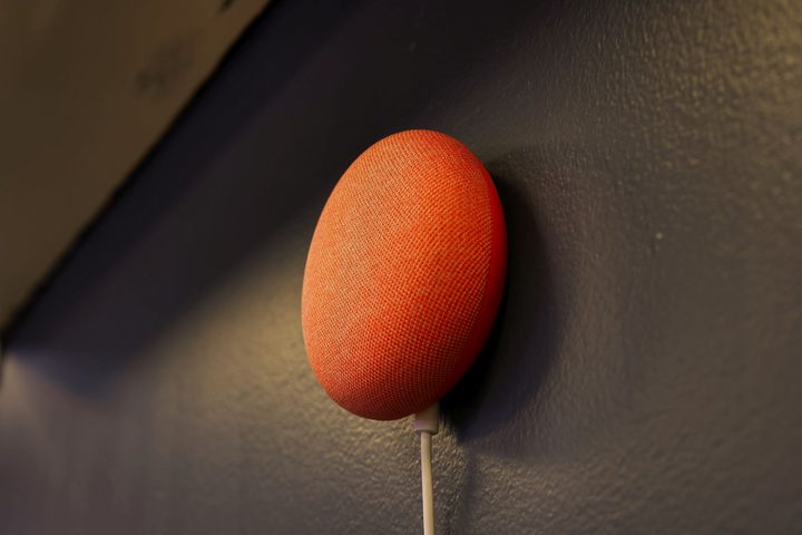 Google Nest Mini closeup on wall