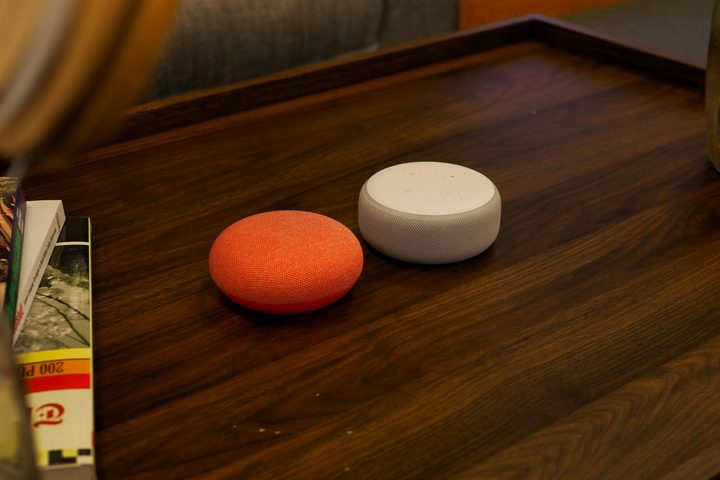 Google Nest Mini vs Amazon Echo Dot 3rd Gen Clock angle