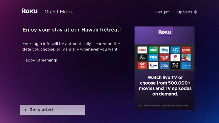 A Guest Mode message on a Roku device.