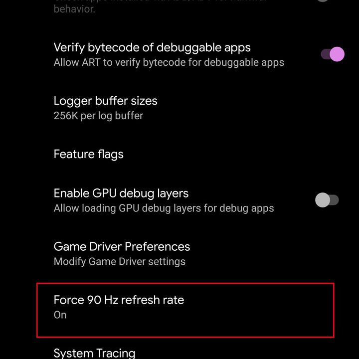 pixel 4 force 90hz