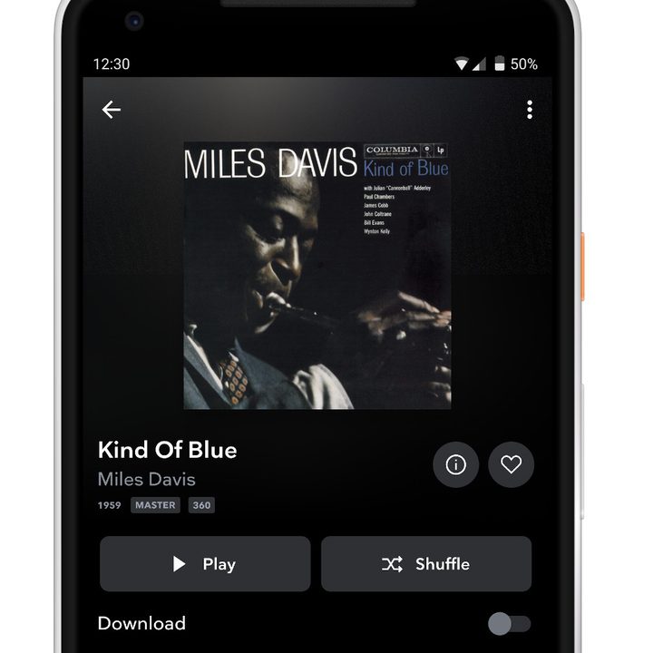 Phone showing Sony 360 Reality Audio on Tidal.