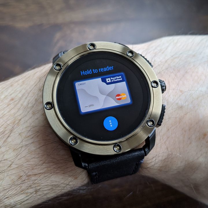 Google Pay Wear OS on a smartwatch.