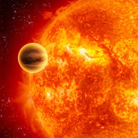 An artist’s impression of a hot-Jupiter exoplanet.
