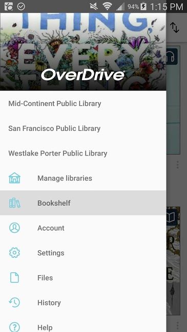 Overdrive bookshelf.