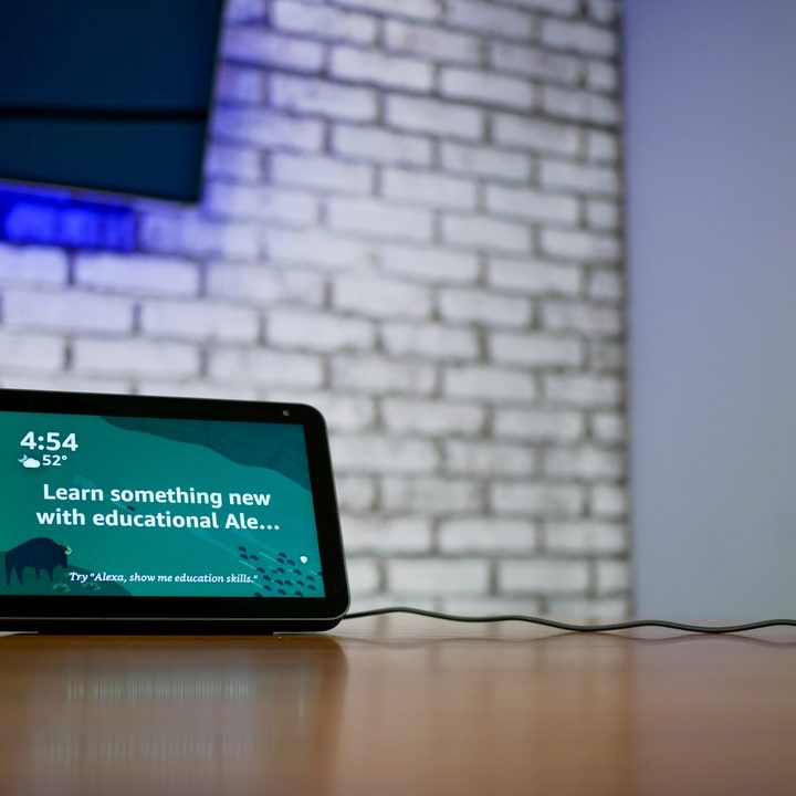Amazon Echo Show 8 on table.
