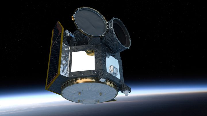 Artist's impression of Cheops, ESA's Characterising Exoplanet Satellite, in orbit above Earth.