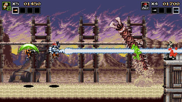 Blazing Chrome blasting enemies