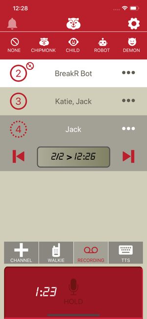 Breakr app walkie talkie functions.
