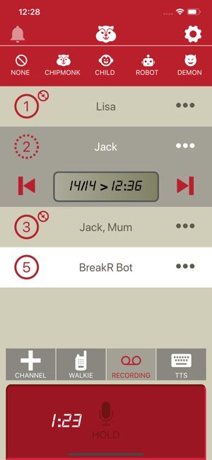 Breakr app walkie talkie functions.