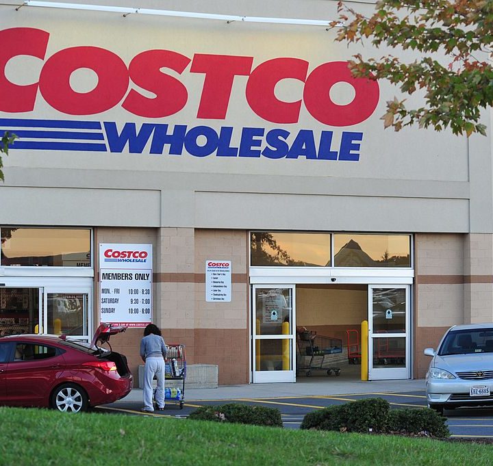 The front facade of a Costco store.
