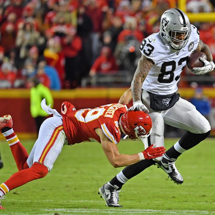 The NFL's Daniel Sorensen tries to tackle Darren Waller