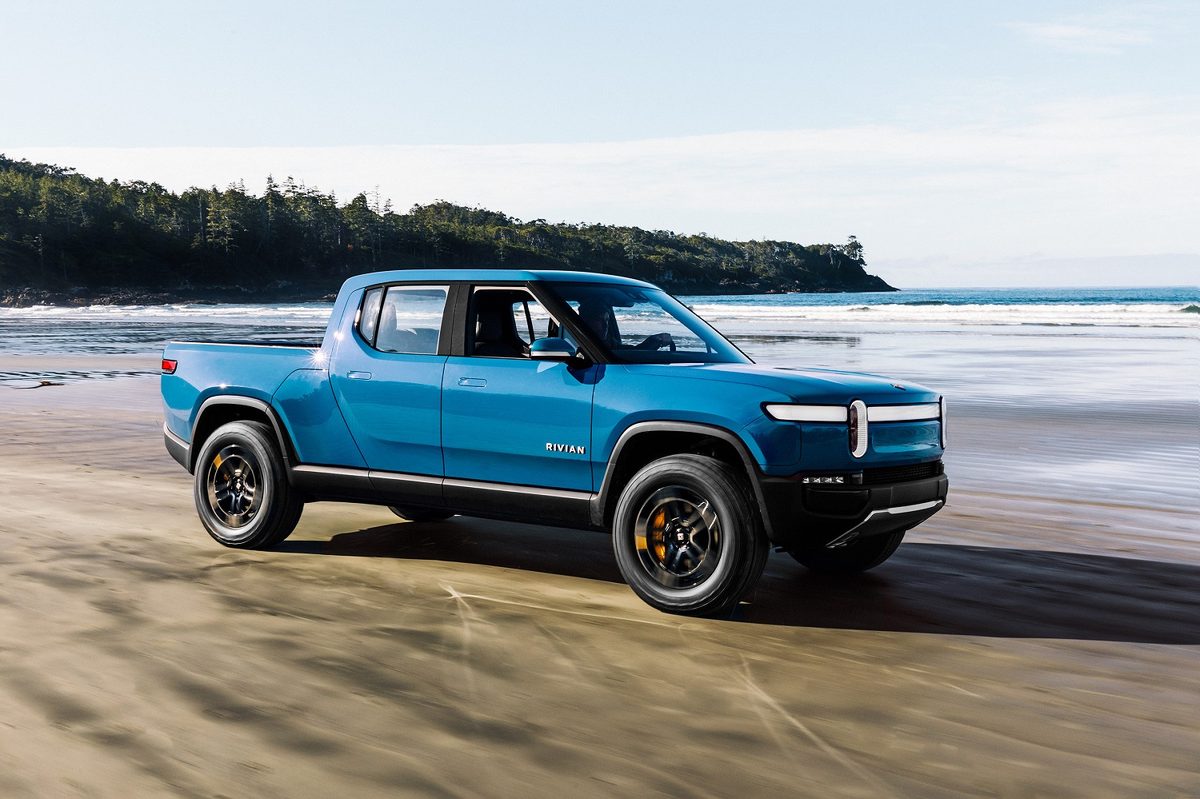 Rivian R1T on a beach